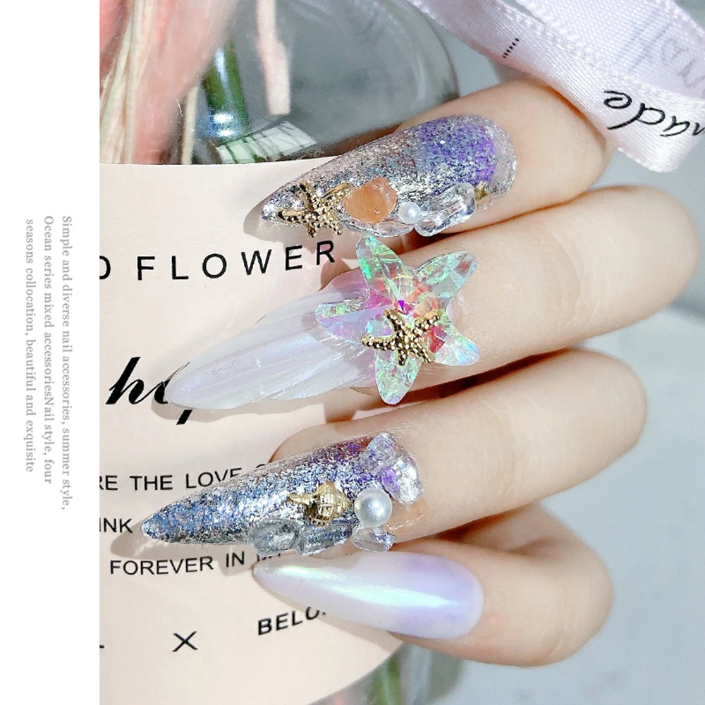 

5 Pcs Starfish Design Charms Nail Rhinestones Ocean Pendants Crystal Crafts 3D Manicure Charming Stones Charms Nail Jewelry