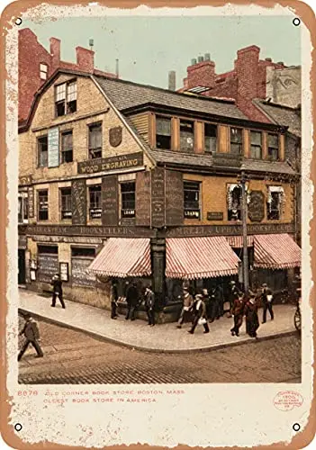 

Металлический знак-почтовая открытка-старый магазин книг на углу, Бостон, масс. Самый старый книжный магазин в Америке. [fr-винтажный ржавый Л...