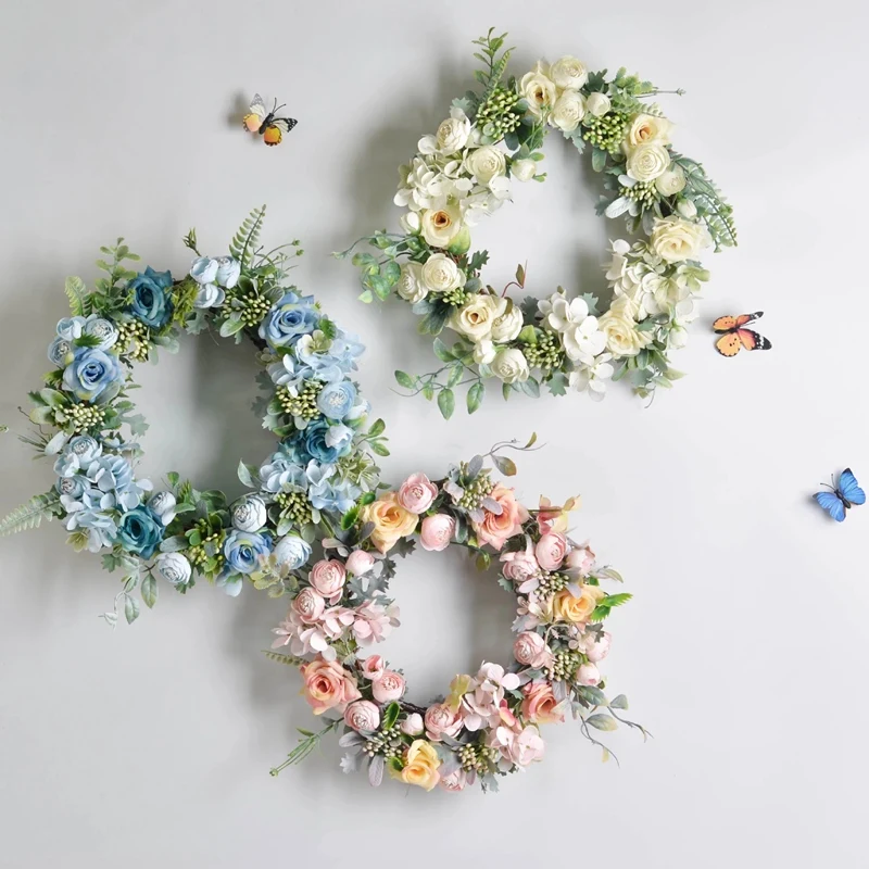 

Artificial Rose Flower Wreath Window Door Hanging Garland Christmas Wall Ornament Wedding Bridal Wreath Decor