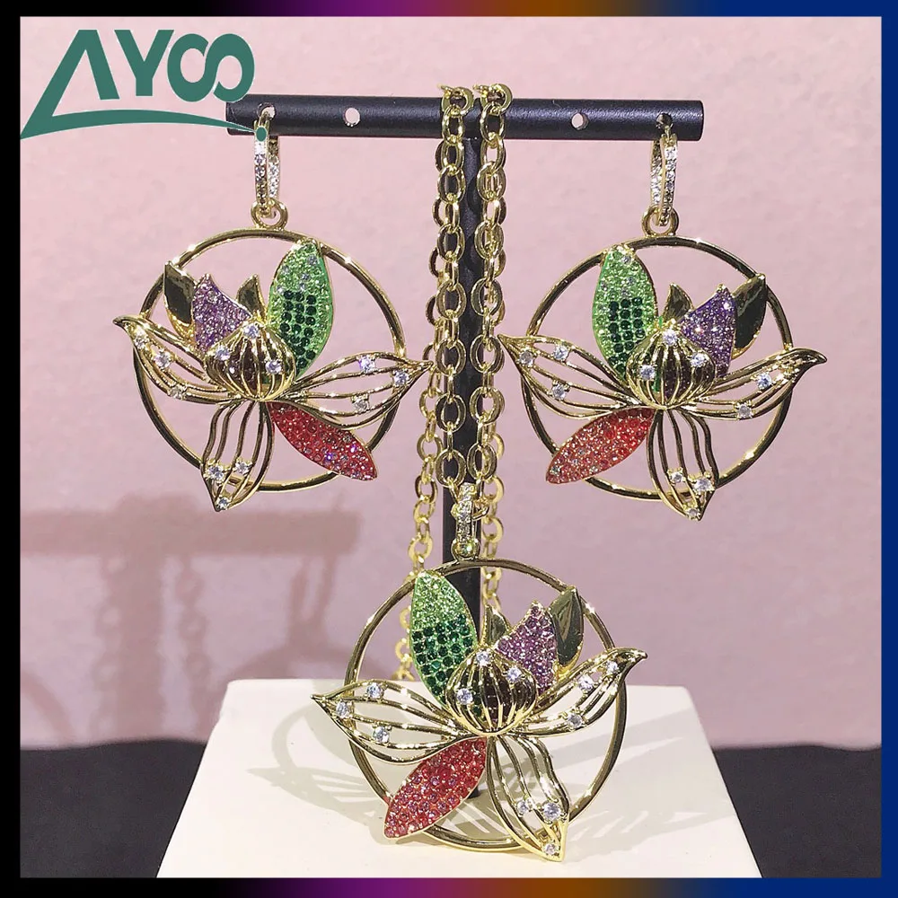

SWA Fashionr Jewelry 1:1 Original Charm TOGETHERNESS Colorful Orchid Adjustable Necklace Earring Set Gift For Female With Logo