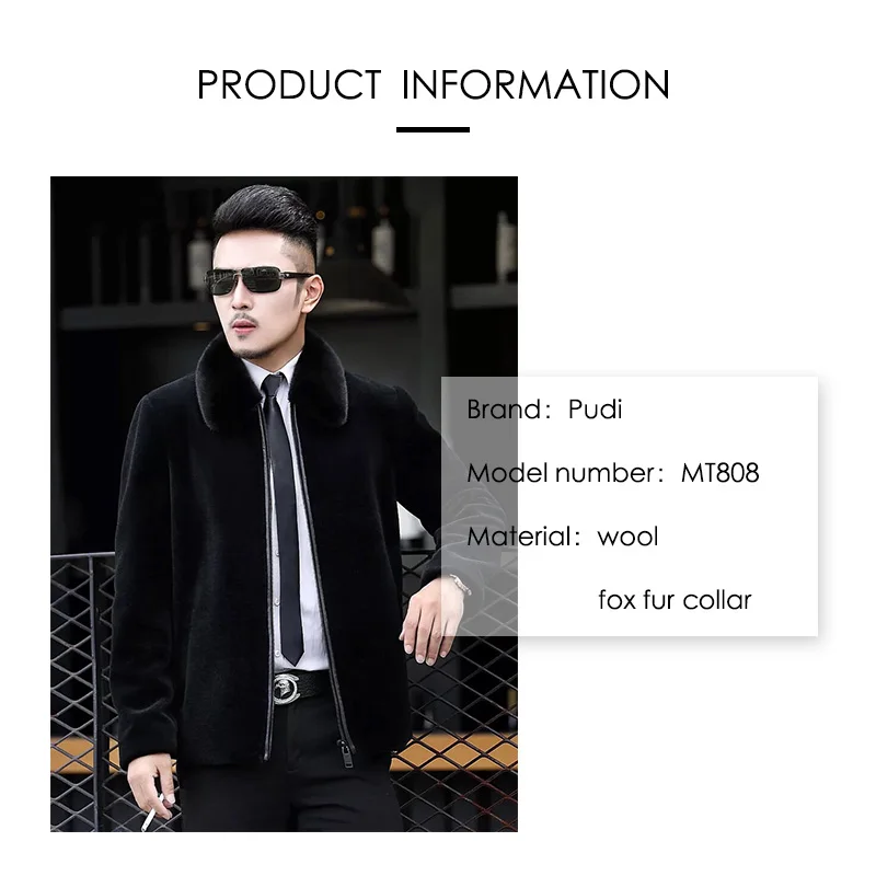 PUDI Men coats new fashion wool short jackets with real fox collar fall winter casual outwear MT808