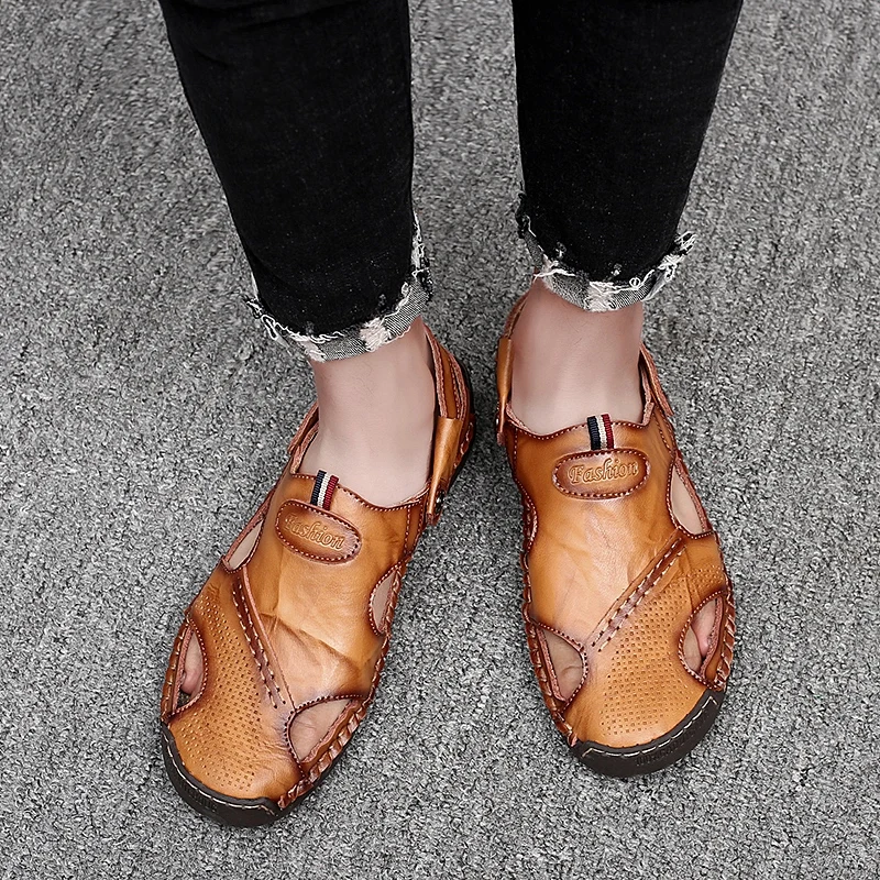 

New Fashion Soft Genuine Leather Men's Sandals Classic Roman Comfortable Casual Shoes Outdoor Beach Man Sandal Big Size 38-48 w4