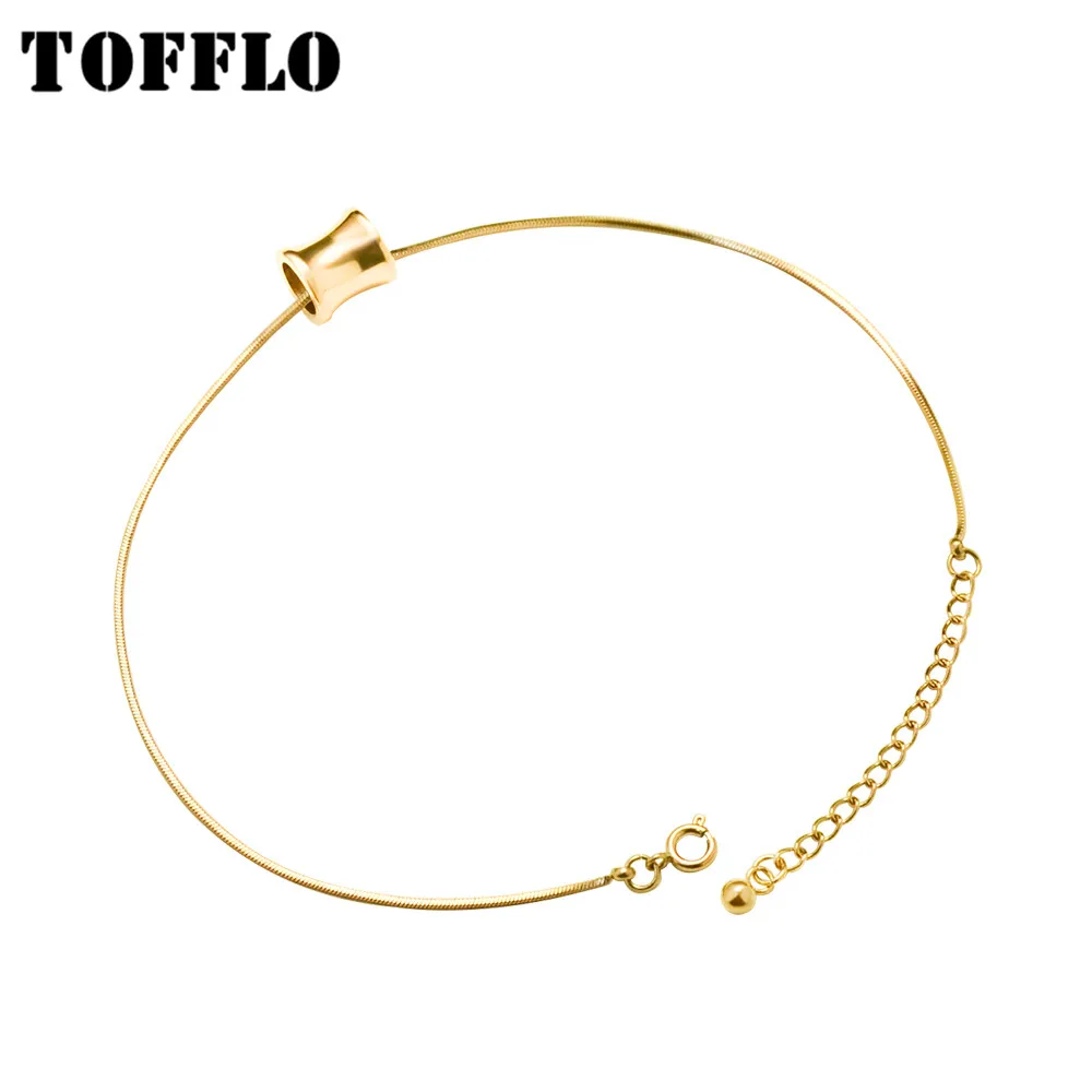 

TOFFLO Stainless Steel Jewelry Small Waist Anklet Cylinder Square Snake Bone Chain Fashion Female Jewelry BSS081