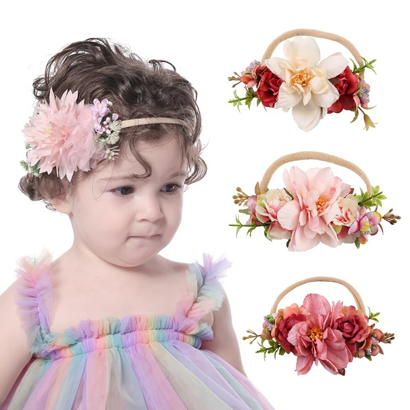 Diadema el&aacute;stica para ni&ntilde;a peque&ntilde;a, accesorios para el cabello de princesa, costura creativa de simulaci&oacute;n nueva, herramientas para foto de flores, venta al por mayor-1