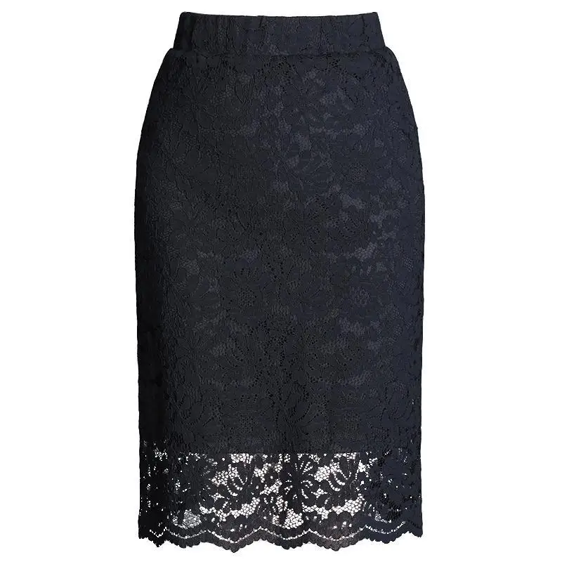 

2021Summer New Simple Black Sexy Lace Skirt High Waist Slim Plus Size All-match Temperament Women A-line Mid Skirt Free Shipping