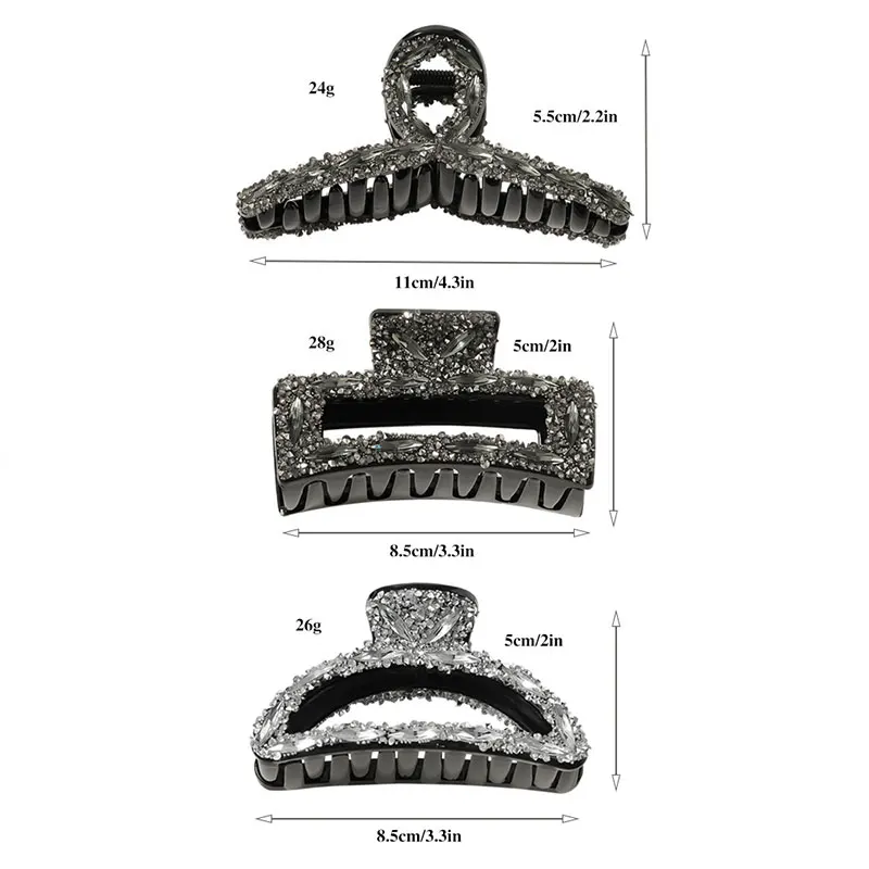 

Luxury Hair Accessories Geometric Barrettes Retro Baroque Hair Claws Big Metal Hairpin Fashion Full Rhinestone Crystal Clip