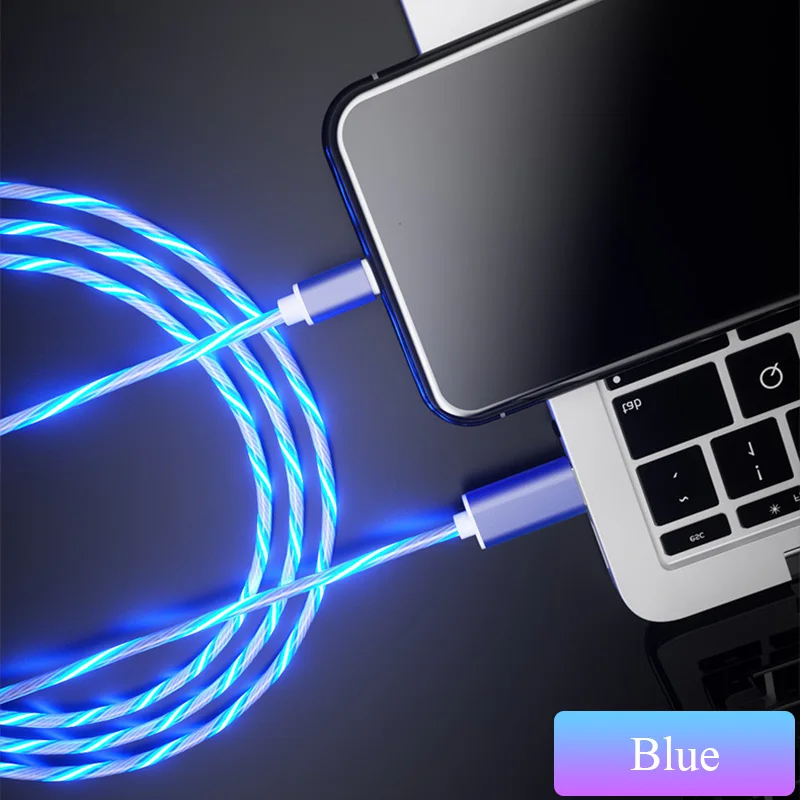 Blue Светящийся кабель мобильного телефона зарядный кабель СВЕТОДИОДНЫЙ Свет Micro usb type C зарядное устройство для iPhone X samsung Galaxy S9 S8 зарядка USBC шнур - Цвет: Blue