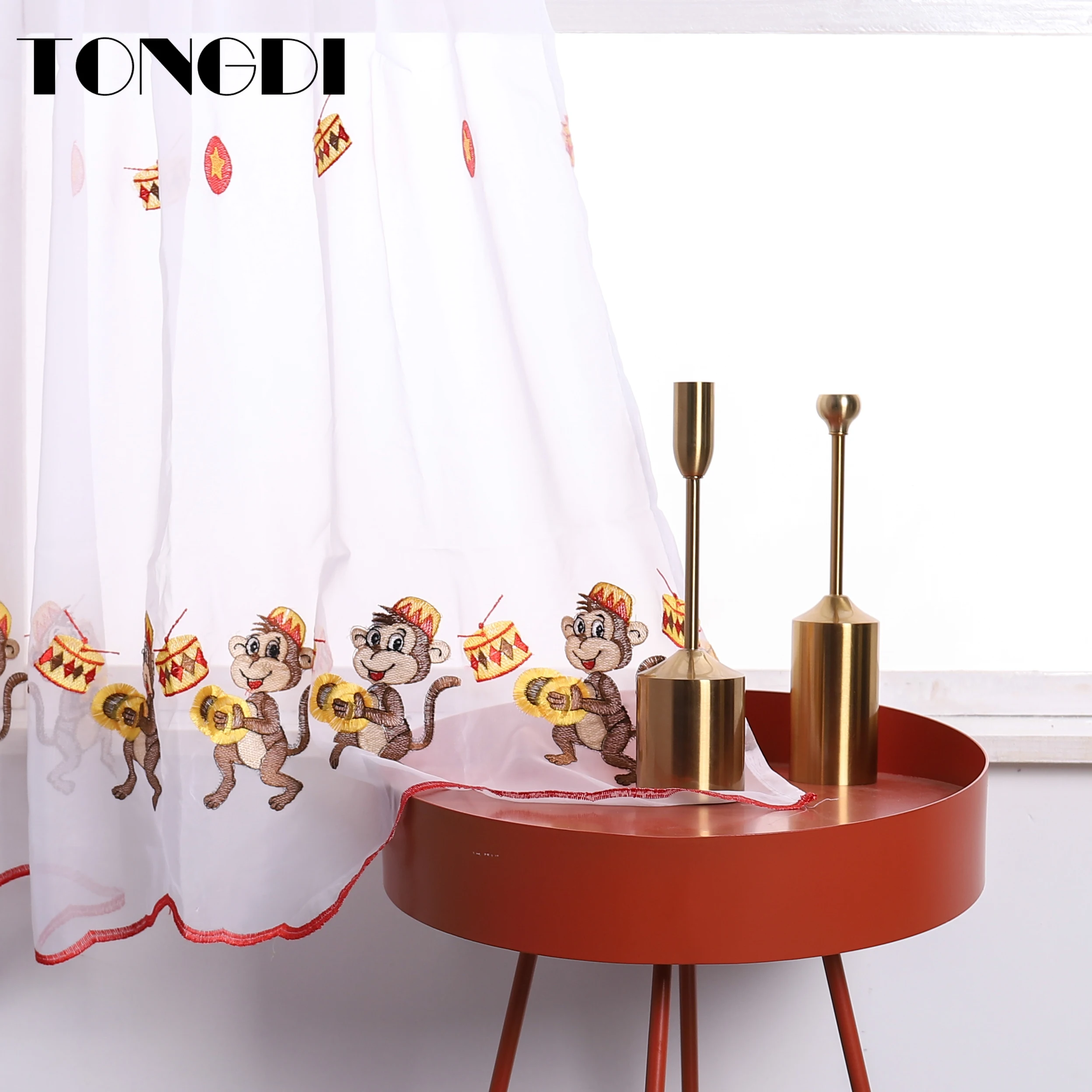 TONGDI Детские занавески для дома и кухни с вышитой обезьяной из мультфильма белое