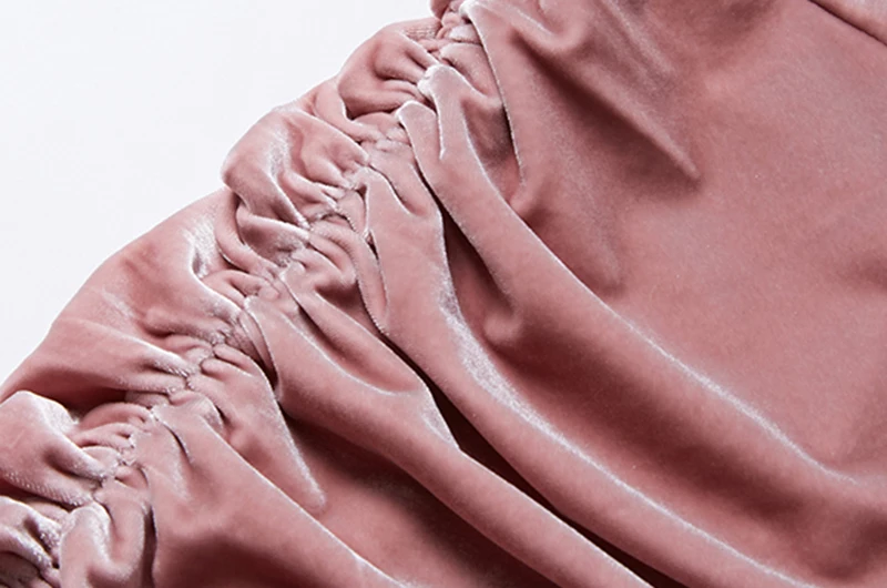 

TWOTWINSTYLE Velour Ruched Split Dress For Women Square Collar Long Sleeve High Waist Split Midi Dresses Female 2021 Spring New