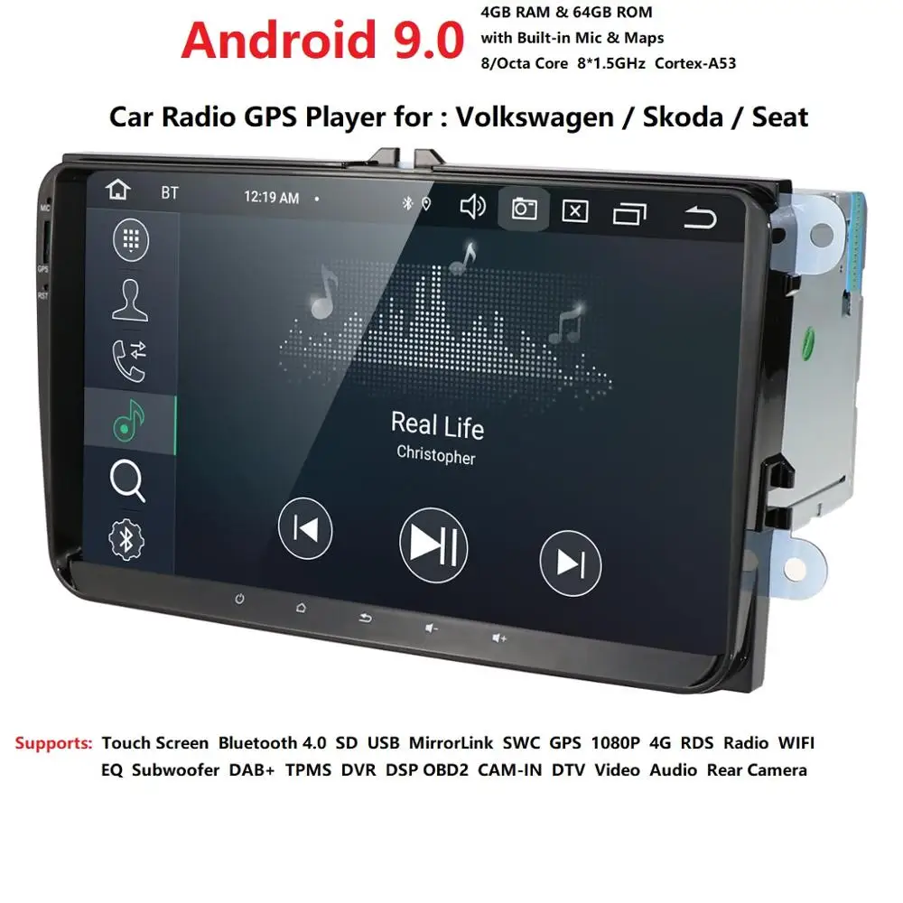 Автомобильный мультимедийный плеер Android 9 gps 2 Din для VW/Golf/Tiguan/Skoda/Fabia/Rapid/Seat/Leon Canbus Automotivo NODVD радио DSP BT 4G