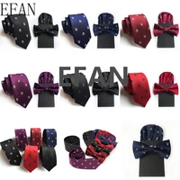 new tie bow tie handkerchief three piece for men paper hanky bowtie pocket square skull corbata wedding business necktie