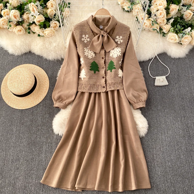 

Стильный наряд, дизайн двух костюмов, с крючком, с цветочным узором, вязаный жилет + ветровка, восстанавливающее Старинное платье