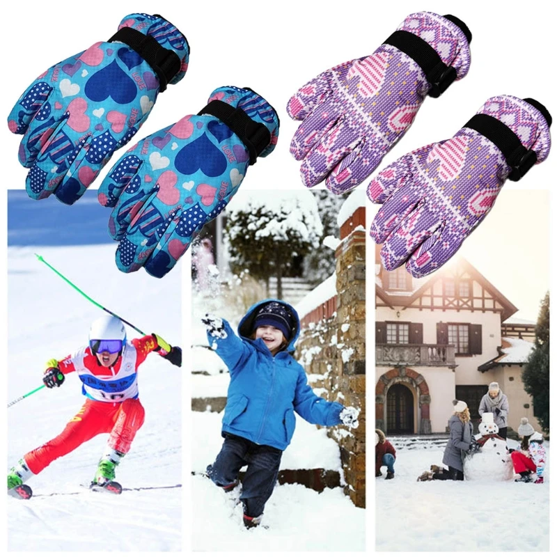 

Kids Fashion Print Ski Gloves Winter Snow Snowboard Windproof Waterproof Mitten