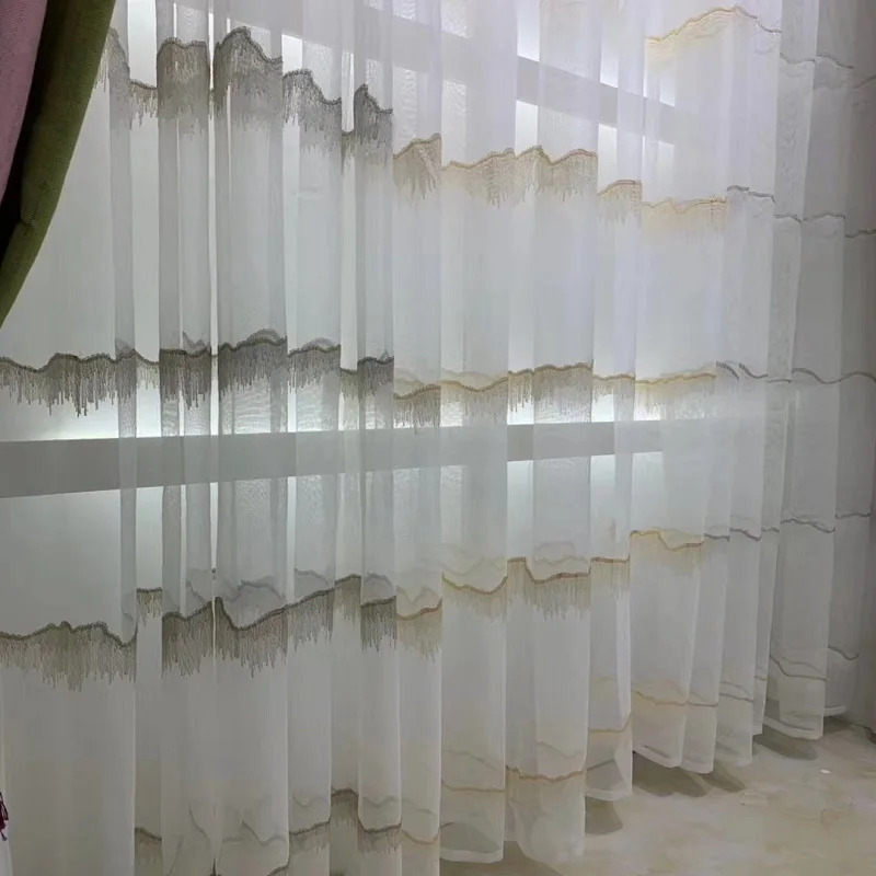 

Wave Striped Voile Sheer Curtain For Living Room Modern Embroidered Tulle Window Curtain For Bedroom The Kitchen Drape Blinds D