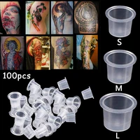 100pcs sml size plastic tattoo ink cups caps disposable microblading permanent makeup eyebrow pigment clear holder container