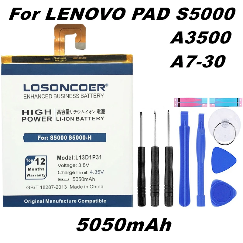 LOSONCOER 5050 мА/ч, L13D1P31 Батарея для lenovo Pad A3500 S5000-H S5000 Tab 2 A7-30 A7-10F A7 A7-20F хорошее качество батареи