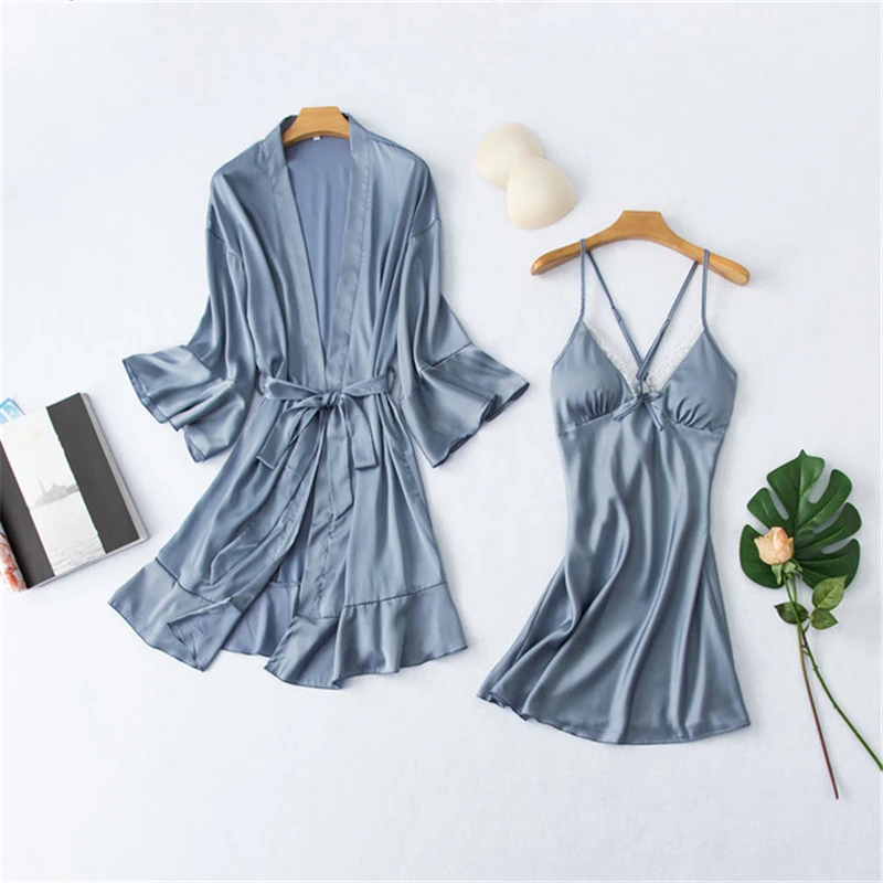 

Pajamas spring and summer home service ladies pajama dress Korean bathrobe cross strap temperament suit nuisete femme sexy