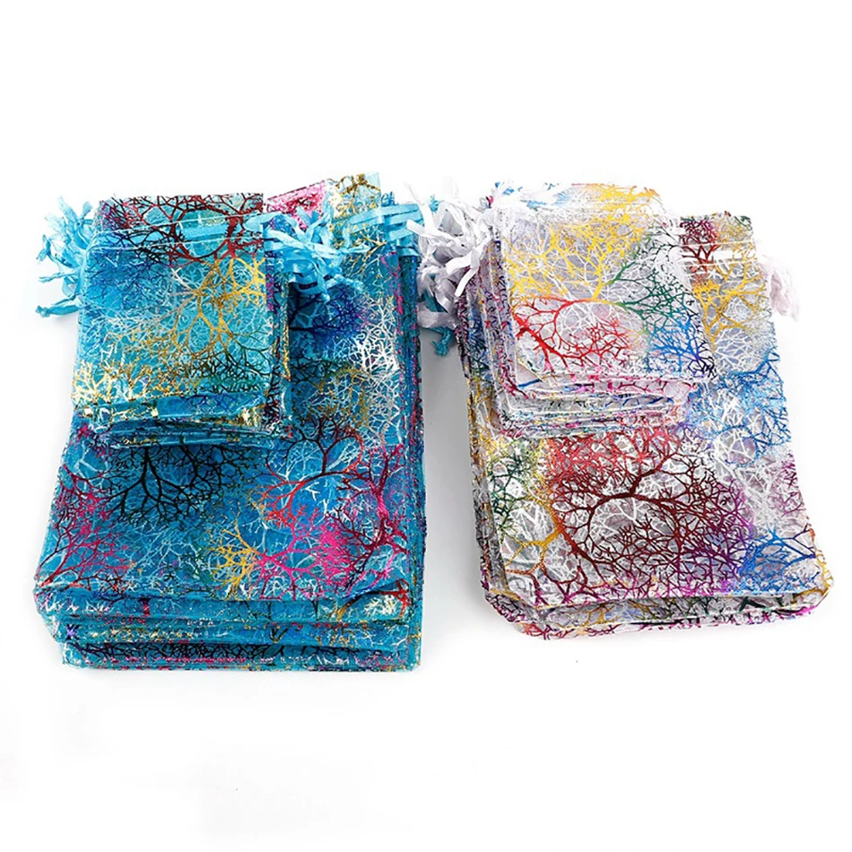 

50pcs/lot 7x9cm 9x12cm 10x15cm Candy Packaging Bags Wedding Gifts for Guests Colorful Organza Bags Drawstring Pouches Wholesale