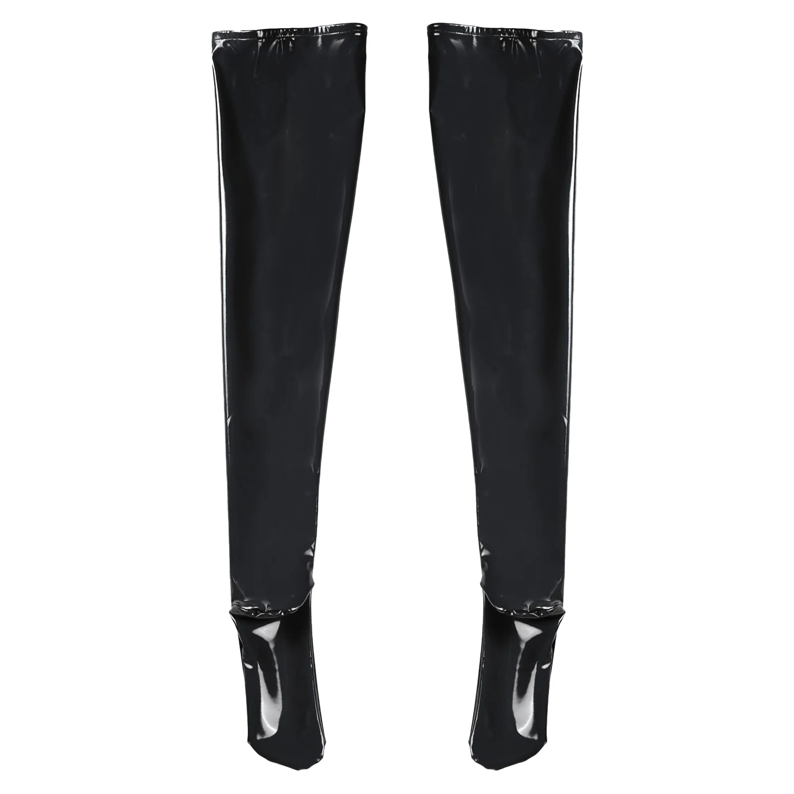 1 Pair Stocking for Womens Wet Look PU Leather Footed Thigh High Over Knee Socks for Cosplay Party Club Stage Show