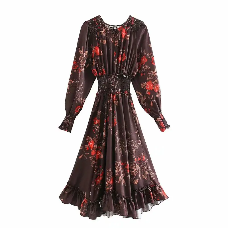 Женское винтажное облегающее платье с цветочным принтом повседневное тонкое