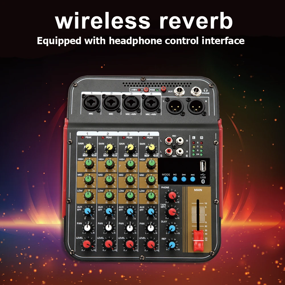 

Audio Mixer Portable Sound Mixing Console BT MP3 Digital 4 Channel Amplifier for Karaoke Match Party Studio Decoration