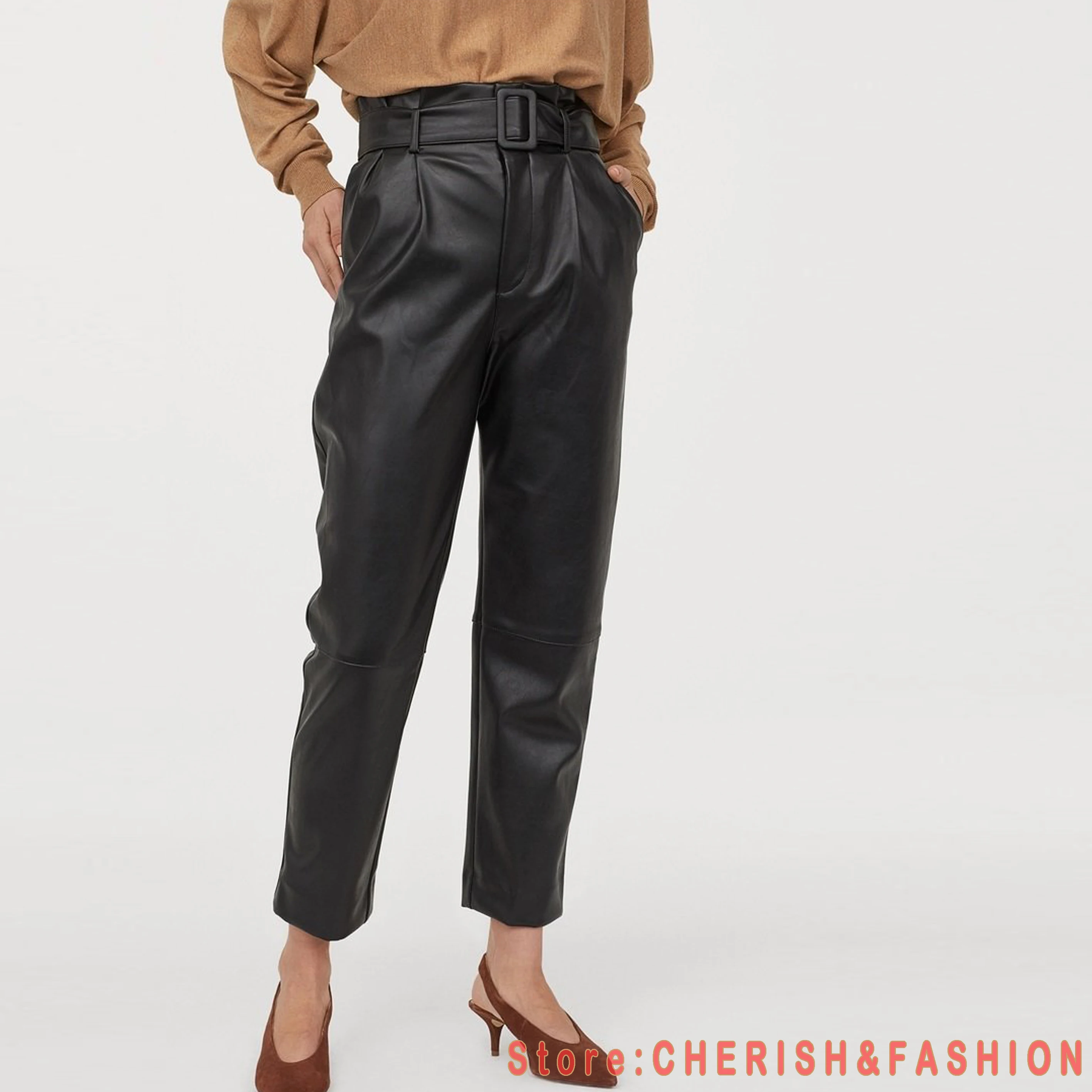 Весенне-осенние повседневные кожаные брюки для девушек стильные облегающие из
