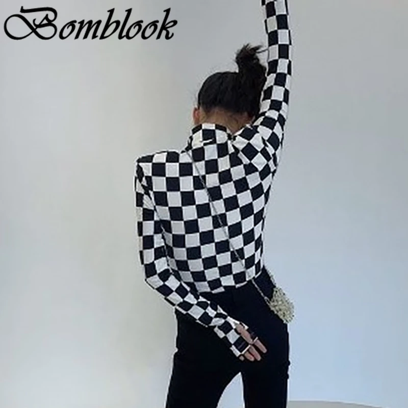 Женская водолазка с длинным рукавом и шахматным принтом | одежда