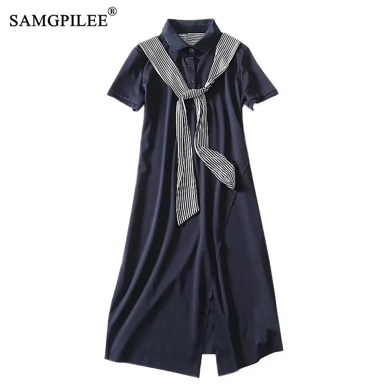 Летняя одежда для женщин 2020 повседневное асимметричное Полосатое платье-поло в