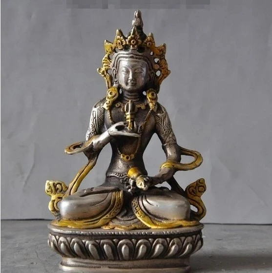

YM 308 Old Tibet Buddhism Gilt Silver Vajrasattva Tara Goddess Kwan-yin Buddha Statue