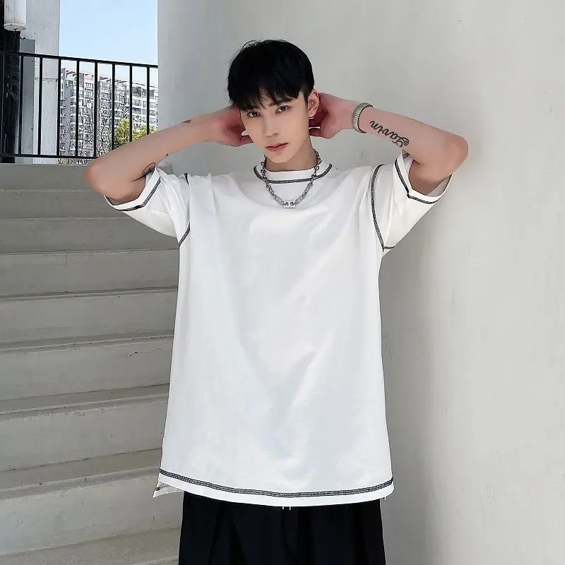 

Solid Color O-neck Cotton T-shirt Men Korean Fashion Loose Casual T-shirt Men Streetwear Hip-hop Short-sleeved T-shirt Men