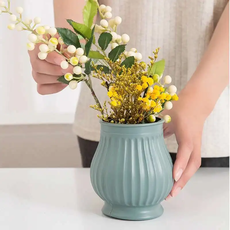 

Fashion Imitation Ceramic Plastic Flower Vase Ellipse Home Decoration Flower Pot For Livingroom&bedroom Decorative Accessories