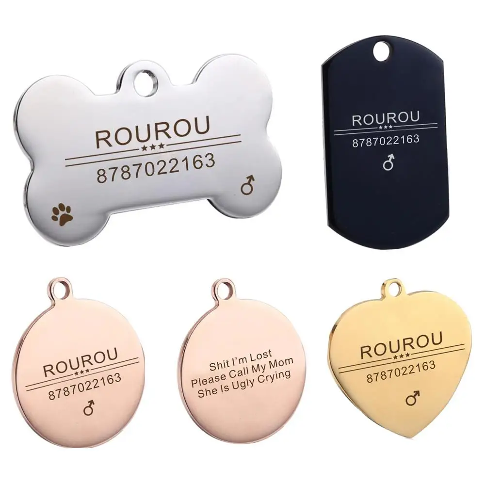 

Free Engraving Pet ID Tag Stainless Steel Dog Cat Name Tags Collar Pendant Customized Dog Accessories