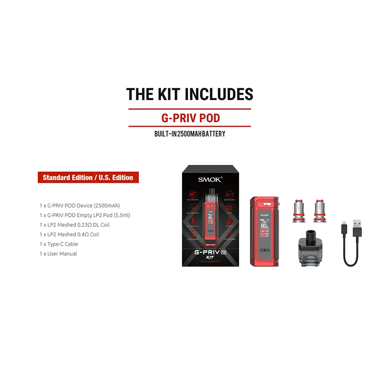 Оригинальный электронных сигарет SMOK G Priv Pod Комплект 2500 мА/ч Батарея/G Pro 5 мл