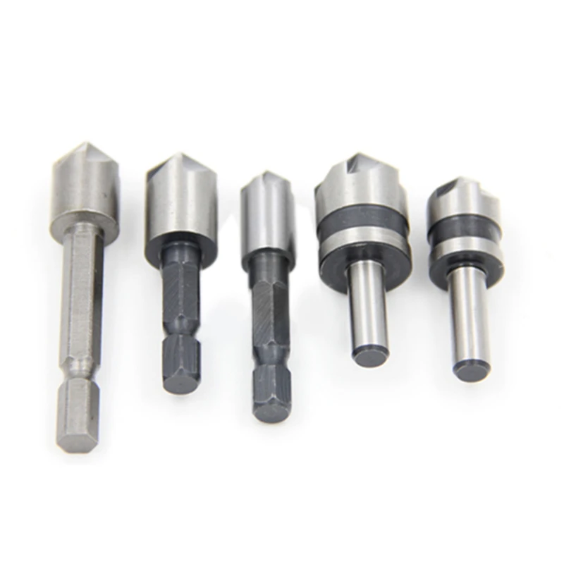 

5pcc Metal Work Bevel Cutter 5 Flutes Countersink Drill 1/4 Rod 82/90 Degree