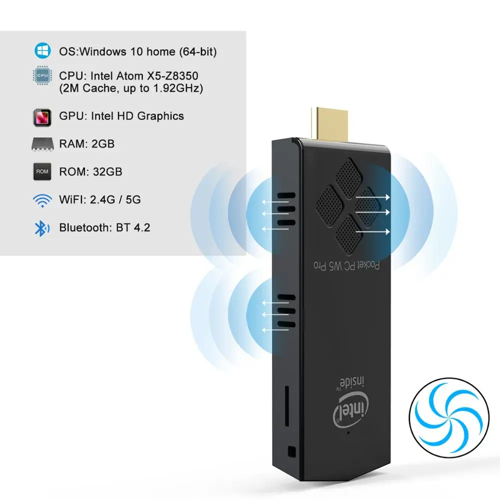 Мини ПК W5 pro Atom Windows 10 4 ядра + 64 ГБ Wi Fi bluetooth|Мини ПК| |