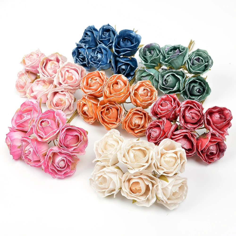 6 шт. искусственный цветок 4 см шелк ярко розовая роза Искусственные цветы