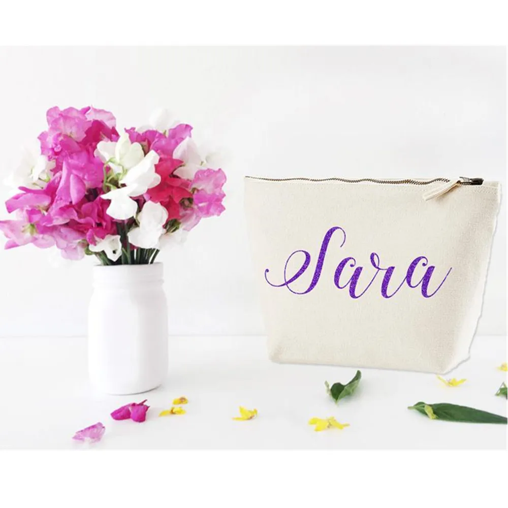 Персонализированная блестящая сумка для макияжа с монограммой элегантная