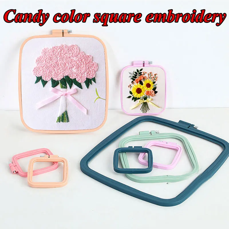 

ABS Plastic Embroidery Hoop Candy Color Square Embroidery Hoop Cross Stitch Accessories Smooth Embroidery Circle Home Supplies