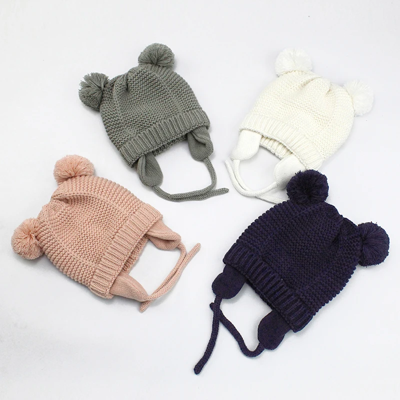 

Winter Cute Knitted Pompom Baby Hat Gloves Cap Thick Warm Girl/Boy Hat Gloves Beanie Winter Ear Warm Kids Hat Baby Bonnet Muts