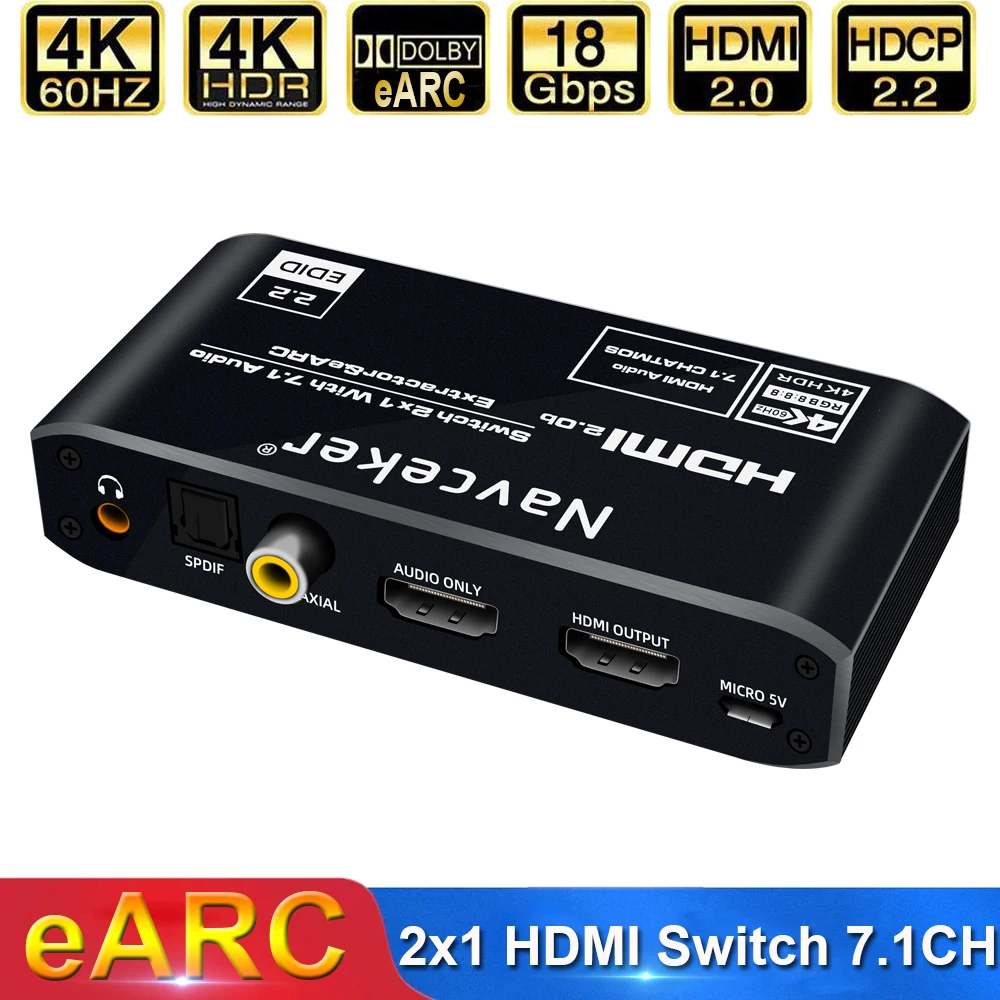 

2x1 4K 120Hz HDMI Switch eARC Audio Extractor ARC Optical Toslink HDMI 2.0 Switch 4K 60Hz HDMI Switcher Remote for Apple TV PS4