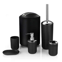 6pcs Bathroom Accessories Set Toothbrush Holder Cup Soap Dispenser Dish Toilet Brush Tumbler Washroom Tool Trash Can Plastic
