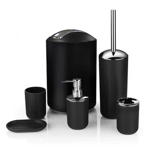 6pcs bathroom accessories set toothbrush holder cup soap dispenser dish toilet brush tumbler washroom tool trash can plastic free global shipping