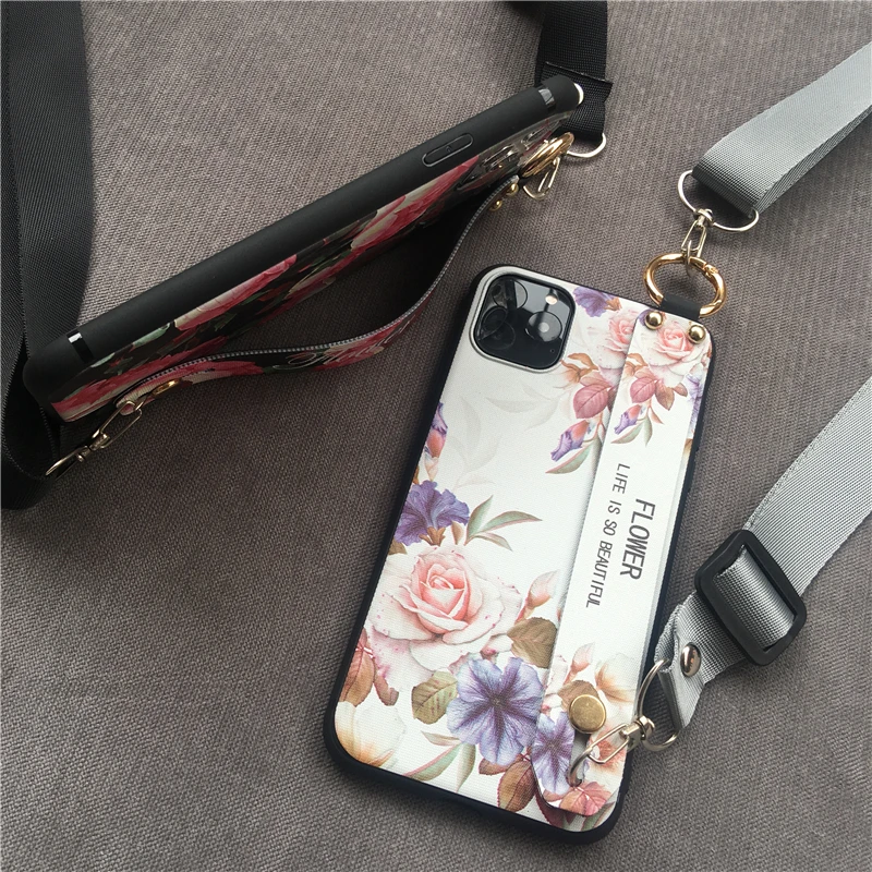 A51 A71 A31 Чехол Crossbody Leaf Flower Soft Wristband Holder Cover для Samsung S20+ Note 10 Lite A41 A50 A70 A30 S8 S9 S10 S20 on.