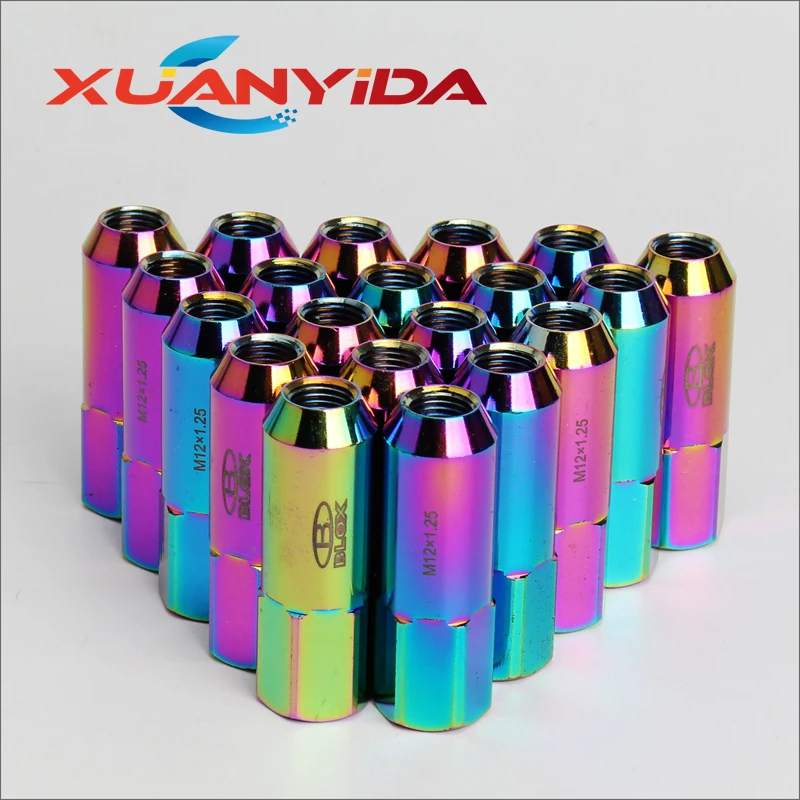 color Гайки колесные M12X1.25 Колесные гайки 1,25 Blox Racing кованые 6061C алюминиевые колесные гайки L: 60 мм 20 шт Колесные гайки гоночные - Цвет: color