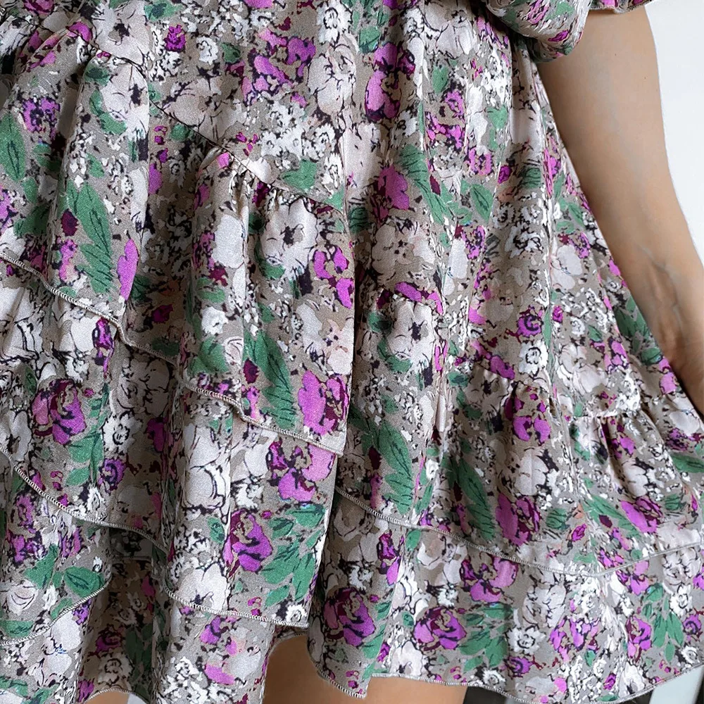 

Women Fashion Mini Dress O Neck Half Sleeve Print Floral Lacing Bohemian Dress Folds Streetwear Summer Vestidos Feminino 2021