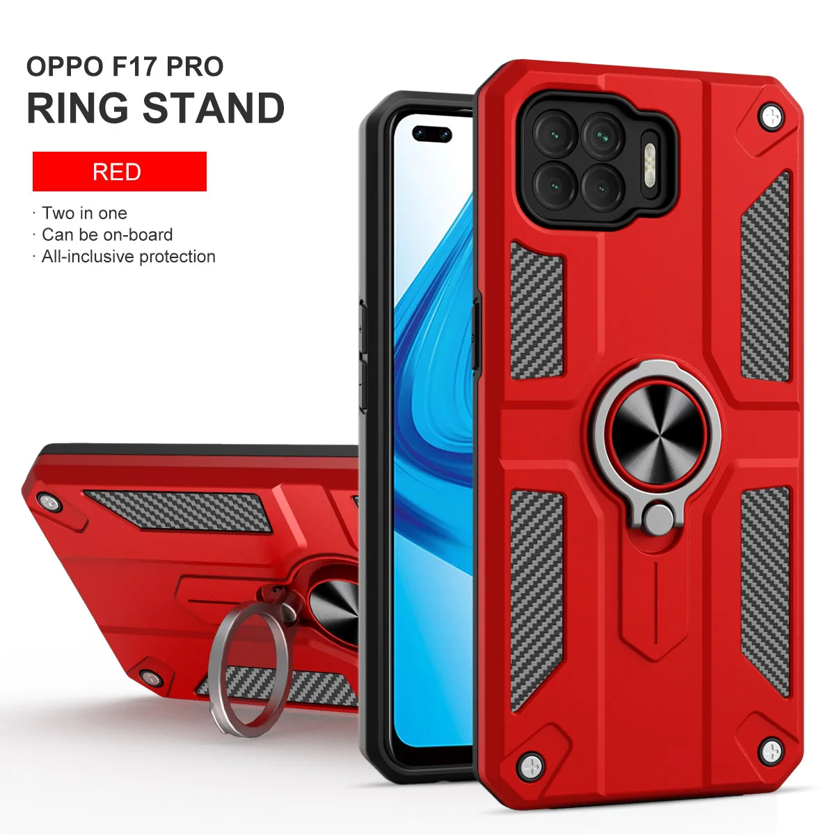 

Shockproof Armor Phone Case For OPPO REN05 RENO 5F 5LITE F19PRO F17 PRO Stand Magnetic Ring Kickstand Bumper Hard PC Cove