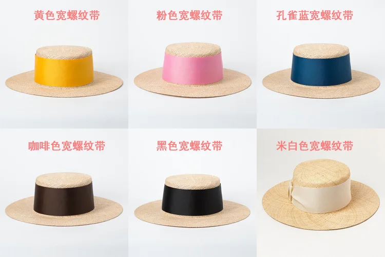 

01912-HH7155 summer handmade Natural treasure grass color ribbon leisure lady fedoras cap MEN women PANAMA hat