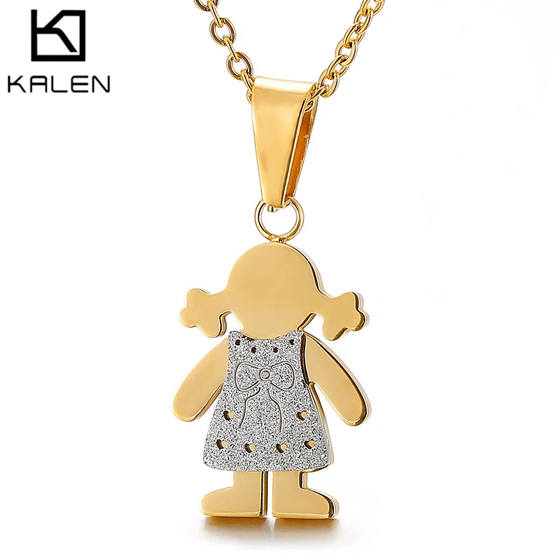 

Kalen Emery Shiny Boy Girl Family Necklace For Women Lovely Stainless Steel Figure Son daughter Chain Necklace Jewelry Gift