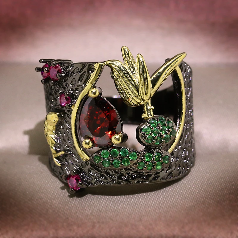 Хит продаж уникальный дизайн двухцветные черные золотые кольца для женщин