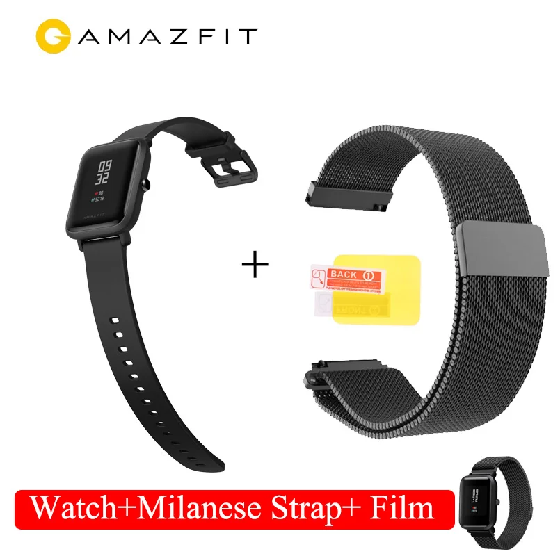 Международная версия Amazfit Bip Смарт часы Huami gps Smartwatch Android iOS 45 дней батарея IP68 - Цвет: Black-milanese